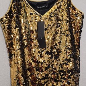Allegra K Gold and Black Sequin Top